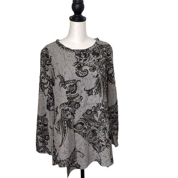 Habitat Clothes To Live In Asymmetrical‎ Blouse Paisley Print Size XS Gray Black - Picture 1 of 11